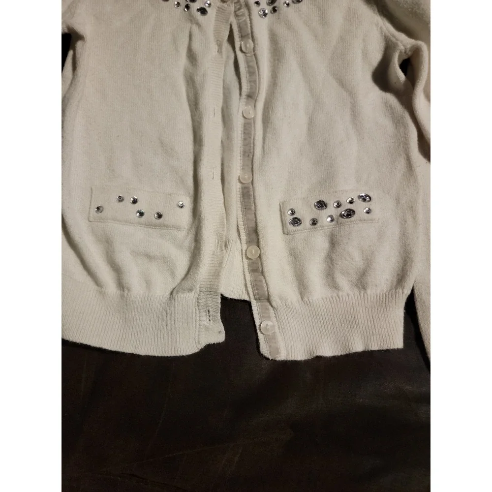 Justice white cardigan sweater with‎ jewels size 7 spring Easter